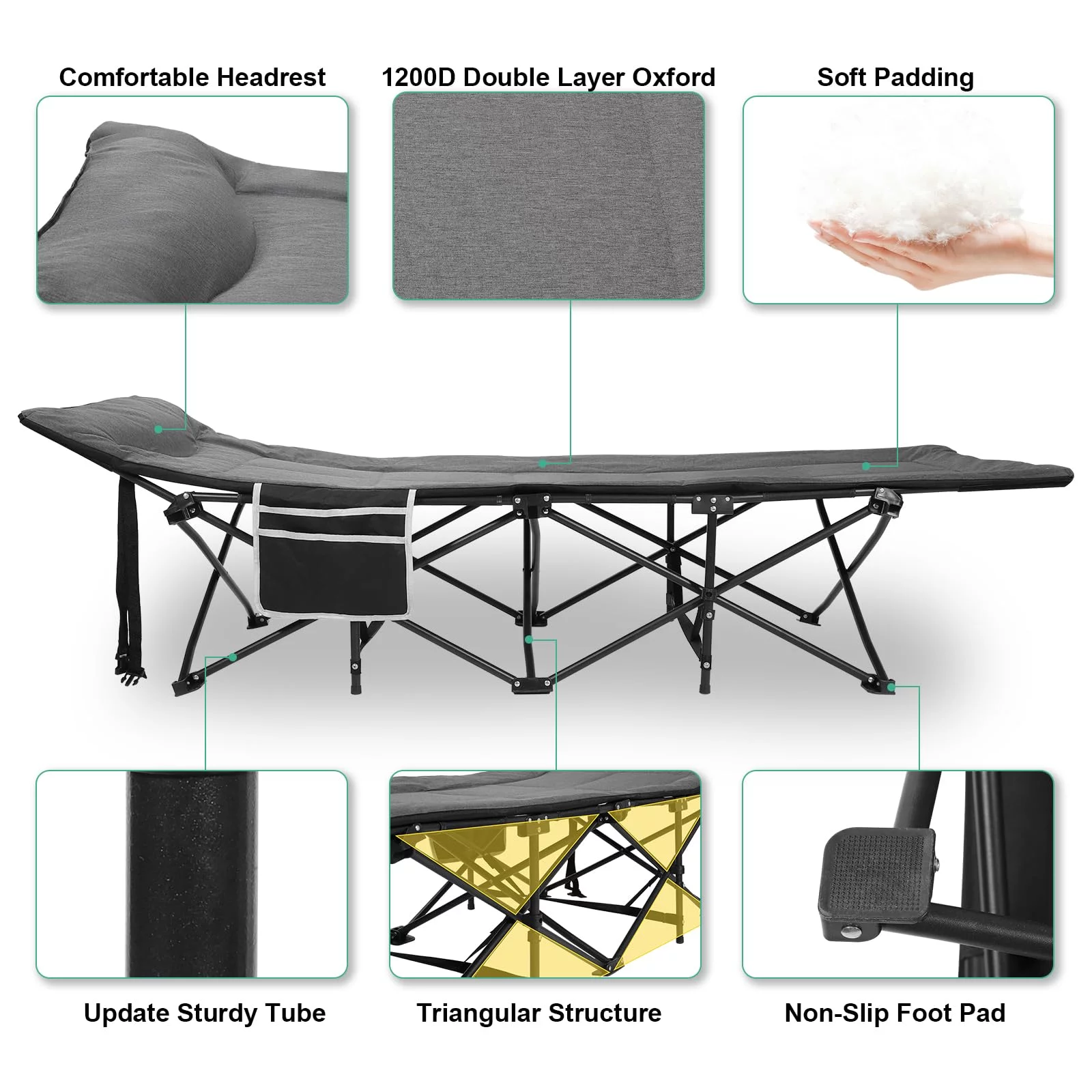Folding Camping Cot ?C Deluxe Collapsible Single Person Bed in a Bag w/Pillow for Indoor & Outdoor Use ?C Ultra Lightweight, Comfortable, Heavy Duty Design Holds Adults & Kids - Image 3