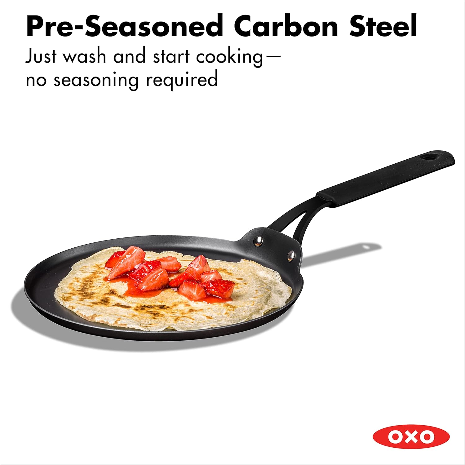 OXO Obsidian Pre-Seasoned Carbon Steel, 12 Wok Pan with Removable Silicone Handle Holder, Induction, Oven Safe, Black - Image 35