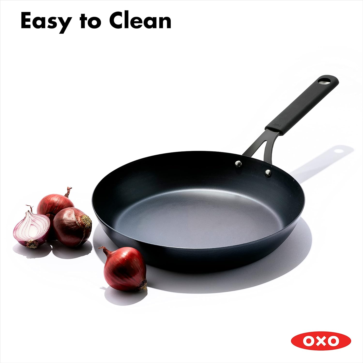 OXO Obsidian Pre-Seasoned Carbon Steel, 12 Wok Pan with Removable Silicone Handle Holder, Induction, Oven Safe, Black - Image 21