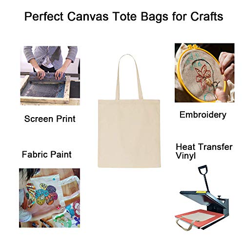 FunisFun 12 Pack Blank Canvas Tote Bags Bulk Reusable Shopping Grocery Bag for Crafts with a PTFE Teflon Sheet DIY - Image 2