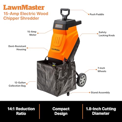 LawnMaster FD1503 Electric Wood Chipper Shredder 15-Amp 1.8-Inch Cutting Diameter Max 14:1 Reduction - Image 7