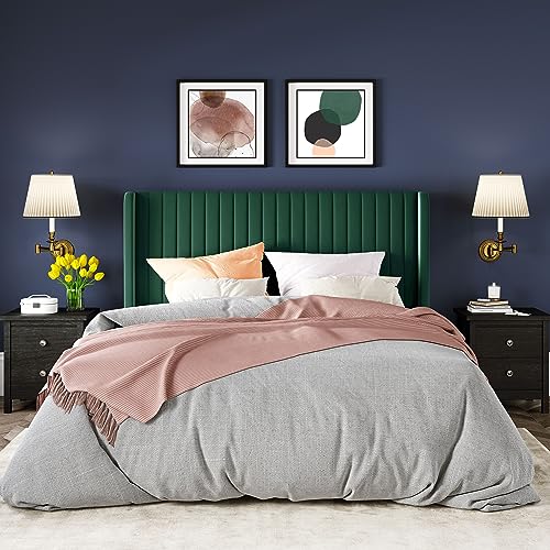 Allewie Queen Size Velvet Bed Frame/Vertical Channel Tufted Wingback Headboard/Upholstered Platform Bed/Strong Wooden Slats/No Box Spring Needed/Easy Assembly/Black - Image 4