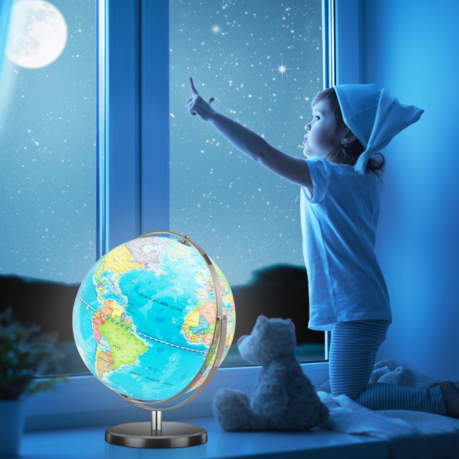COSTWAY Illuminated World Globe, 13?? Desktop Geographic Globe w/LED Light & Easy-to-Read Clear Map for Students, 720?? Rotation Decorative Globe, Educational Interactive Globe for School, Classroom - Image 7