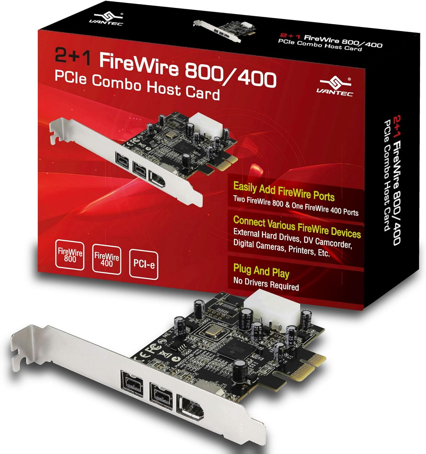 Vantec 2+1 FireWire 800/400 PCIe Combo Host Card (UGT-FW210) Pack of 2 - Image 2