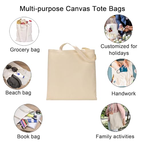 FunisFun 12 Pack Blank Canvas Tote Bags Bulk Reusable Shopping Grocery Bag for Crafts with a PTFE Teflon Sheet DIY - Image 4