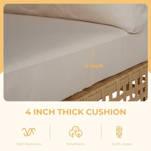 Grand patio 7-Piece Wicker Patio Furniture Set, Boho Outdoor Conversation Set Sectional Sofa with Water Resistant Thick Cushions and Coffee Table, Cream - Image 9
