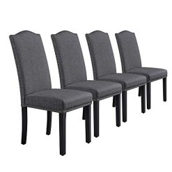 Yaheetech Upholstered Parsons Dining Chairs Set of 6, Fabric Dining Room Chairs Side Chair with Nailhead Trim and Wood Legs for Living Room, Padded Chairs, Khaki(3 Package)