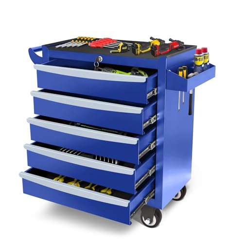 Rolling Tool Chest, Metal Tool Box with 5 Drawers, Lockable Garage Storage Cabinets Sliding Tool Drawer Cart on Wheels Toolbox Organization Workbench for Workshop Warehouse Repair Shop - Image 4