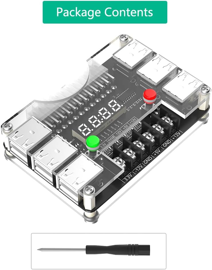New Version ATX Power Supply Breakout Board and Acrylic Case Kit with 3.3V, 5V, 12V,-12V Output Voltage and 12 Ports USB, 3A Maximum Output - Image 6