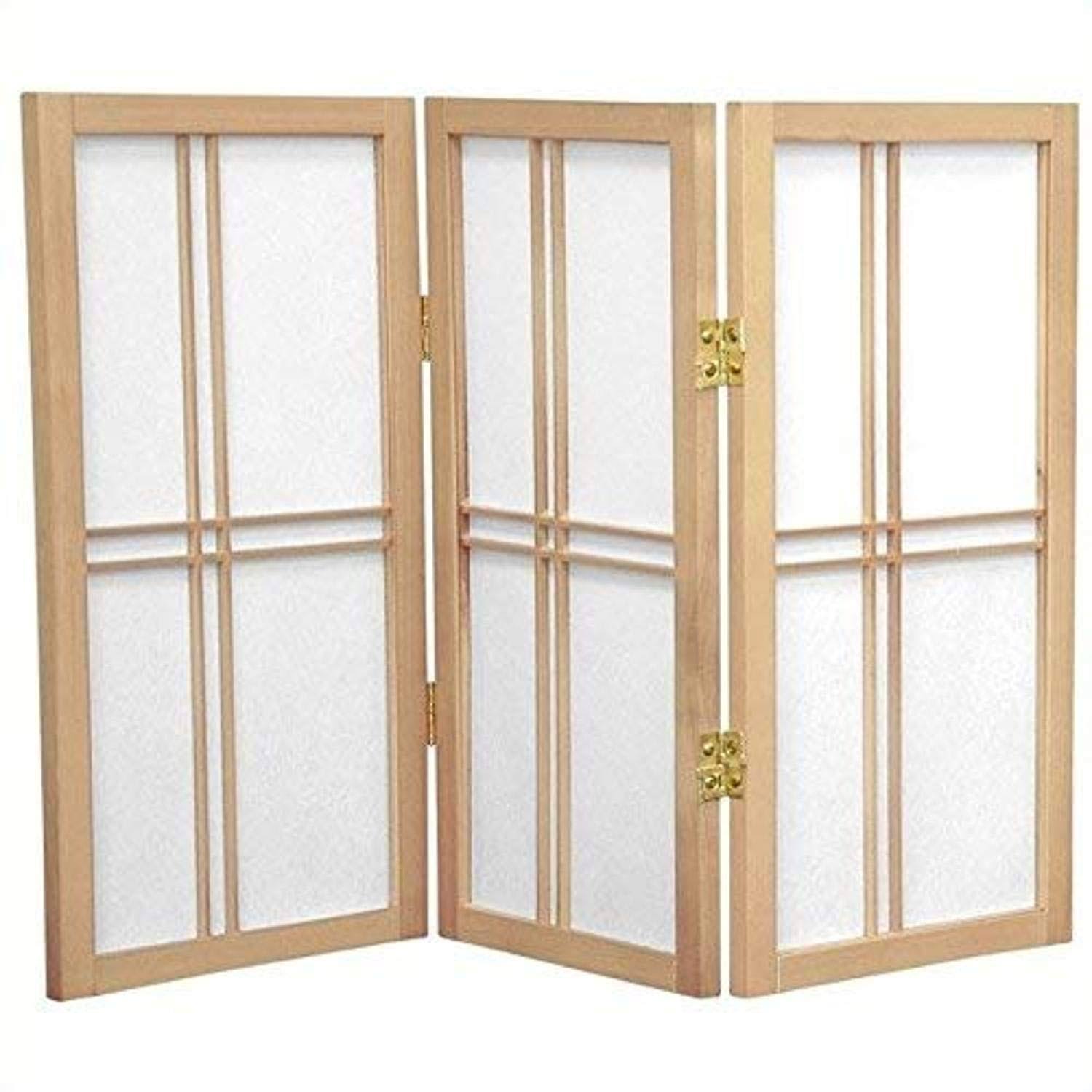 Oriental Furniture 2 ft. Tall Desktop Double Cross Shoji Screen – Natural – 3 Panels