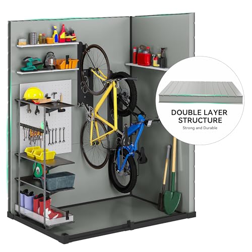 DWVO 5x3ft Resin Outdoor Storage Shed with Floor, Waterproof Lockable Storage Shed with Window, Plastic Outside Tool Storage for Garden, Backyard, Patio, Lawn, Gray - Image 14