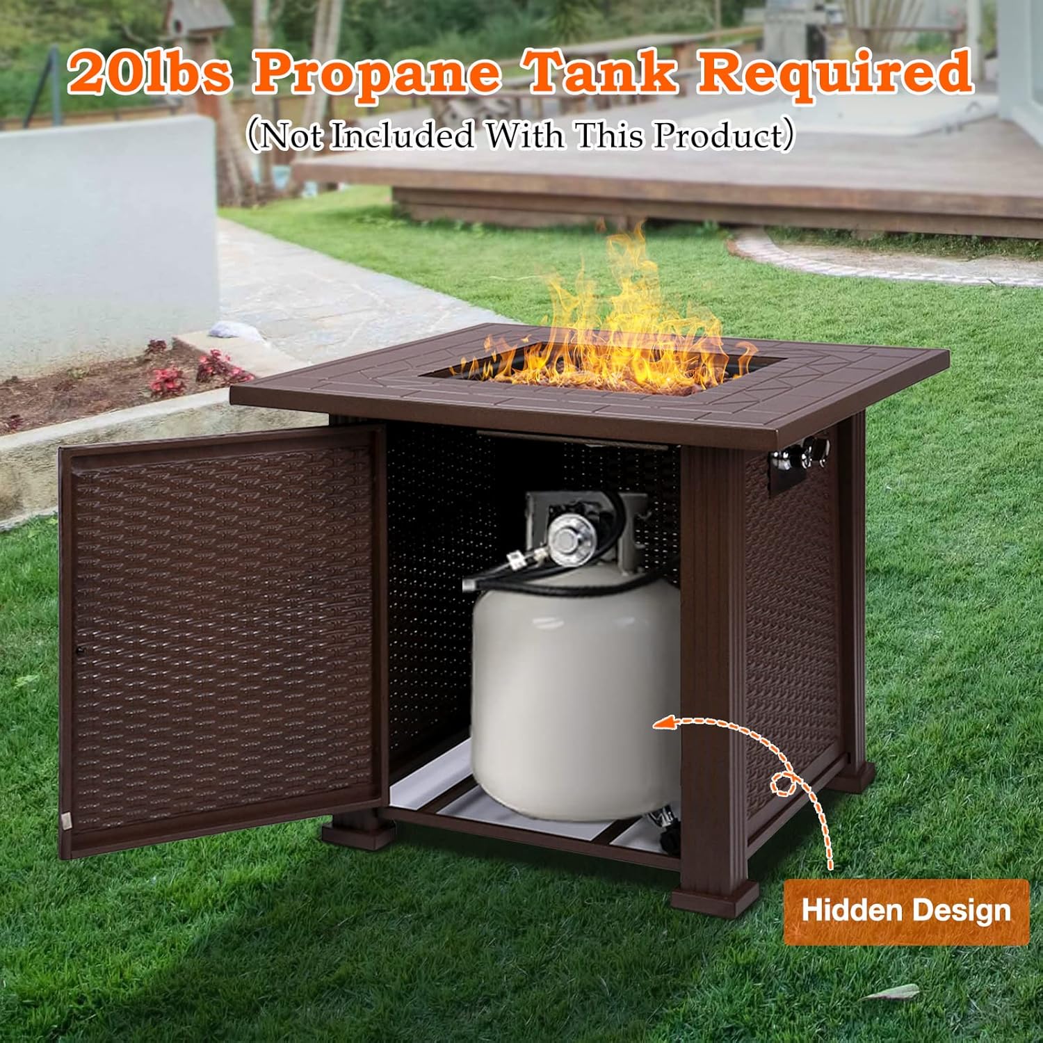 SINGLYFIRE 28 Inch Propane Fire Pit Table Square 2 in 1 Fire Table 50,000 BTU with Cover, Lid and 6.6lbs Lava Rock,Gas Fire Pit Table for Outside Patio, Garden, Backyard, Deck, Brown (SGFP-001C) - Image 4