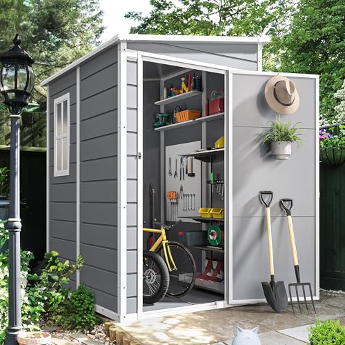 DWVO 5x3ft Resin Outdoor Storage Shed with Floor, Waterproof Lockable Storage Shed with Window, Plastic Outside Tool Storage for Garden, Backyard, Patio, Lawn, Gray - Image 50