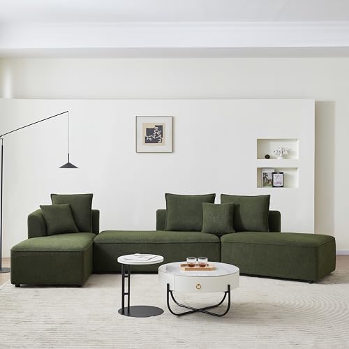 Convertible Sectional Sofa Couch for Living Room, Oversized L Shaped Couch with Chaise Lounge Sofa Set, Comfy Upholstered Sofa with 3 Back Pillows & 2 Throw Pillow, for Home Office (Orange)