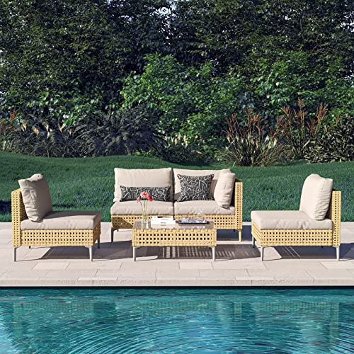 Grand patio 7-Piece Wicker Patio Furniture Set, Boho Outdoor Conversation Set Sectional Sofa with Water Resistant Thick Cushions and Coffee Table, Cream - Image 40